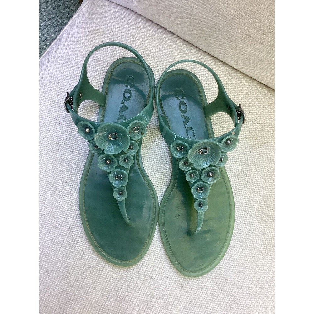 Coach Tea Rose Jelly Streps Thong Sandals Pink Size 7 B Marine Blue - Picture 3 of 6